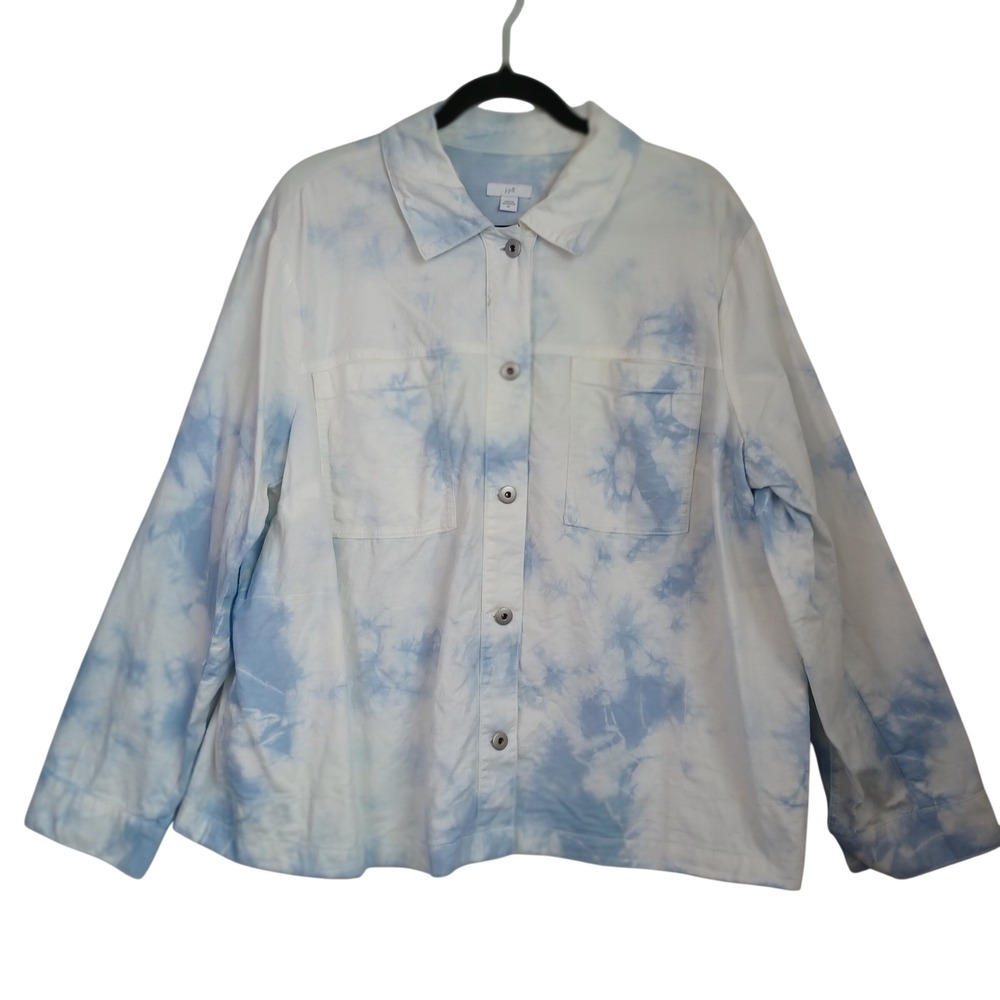 J. Jill Blue White Tie Dye Button Front Shirt Jacket XL Cotton Lyocell